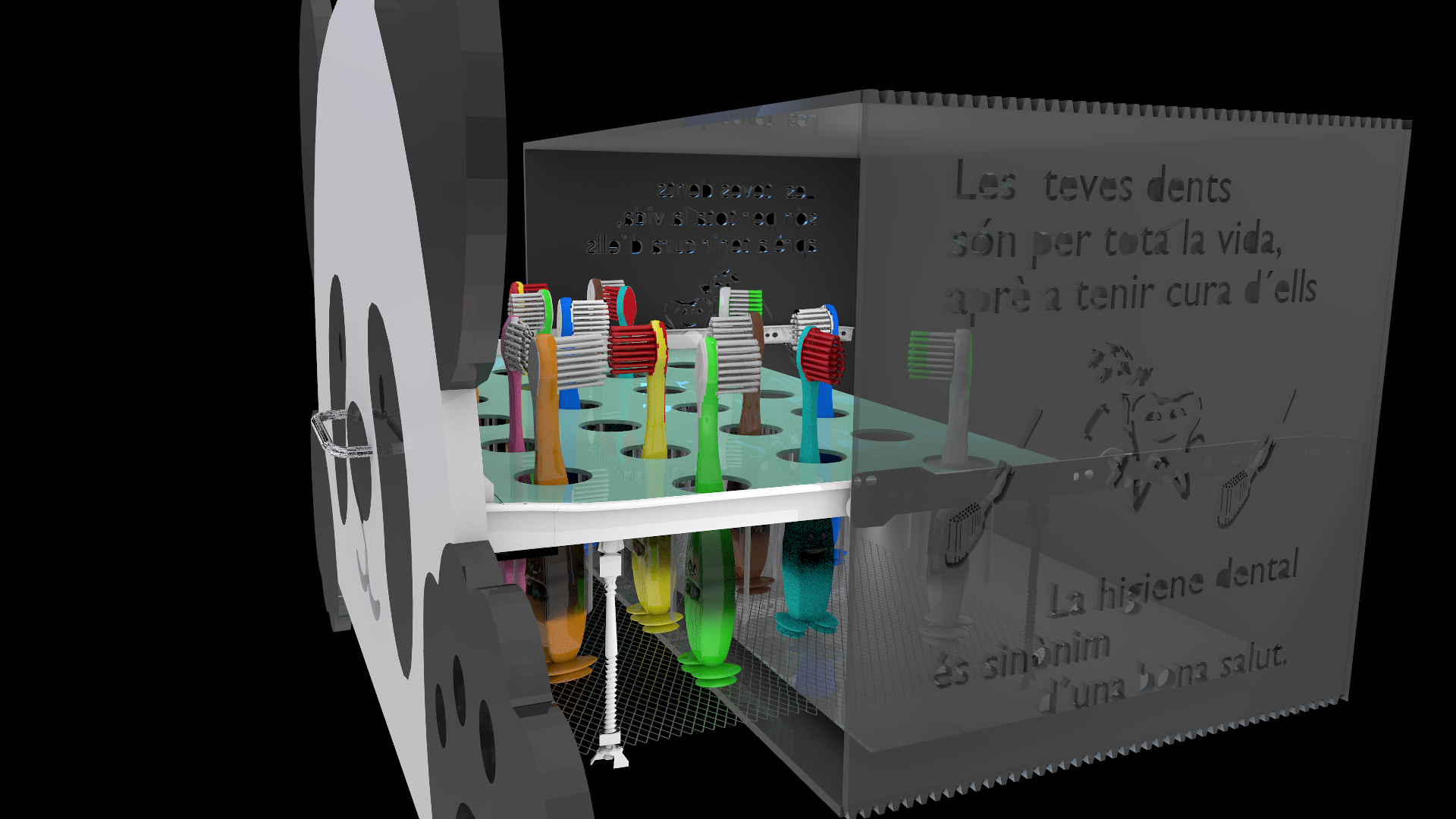 Mueble Organizador de Cepillos de Dientes - Diseño Panda - Para Colegios y Guarderías
